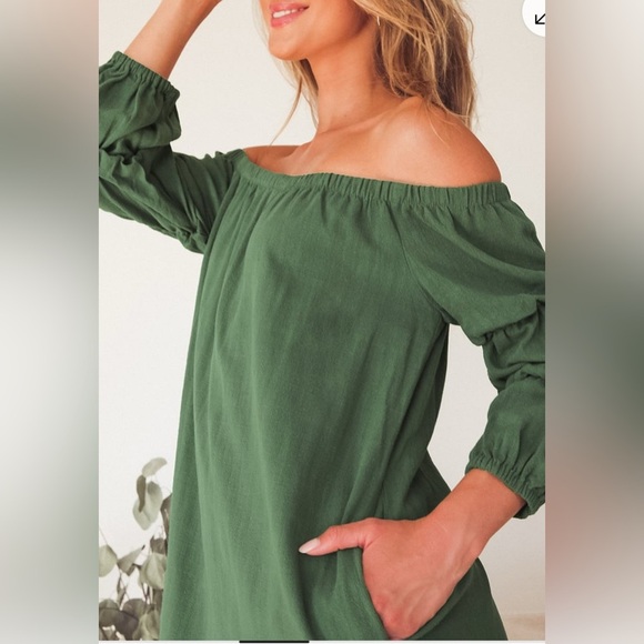 Lulu’s Elegant Green Off-Shoulder Dress - Picture 2 of 5